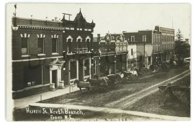 RPPC Huron Street View Buggies NORTH BRANCH MI Lapeer County Real Photo Postcard