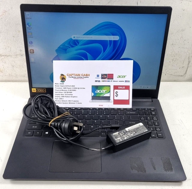 Acer 15.6" Laptop Aspire A315-23 2020 AMD Ryzen 3 2.6Ghz 8GB 128GB SSD  Win11