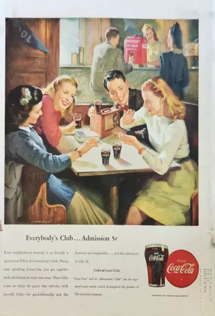 1947 Coca Cola Drink Soda Vintage Ad everybodys club admission