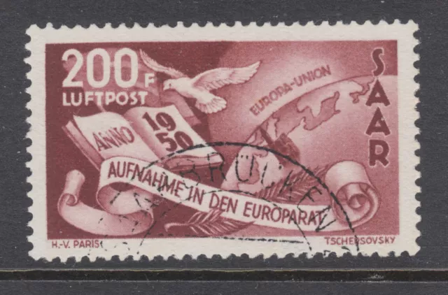 Saar Sc C12 used. 1950 200f 200fr red brown Council of Europe, VF