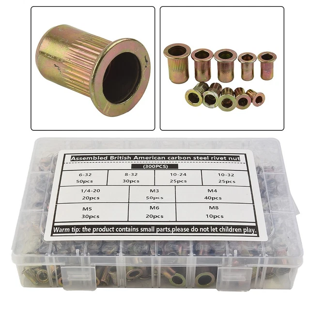 Kit dadi rivetto in acciaio zinco di alta qualità con 300 pz dadi assortiti met