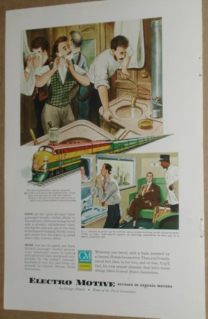 1949 Electro Motive Diesel advertisement, KANSAS CITY SOUTHERN Lines, washroom
