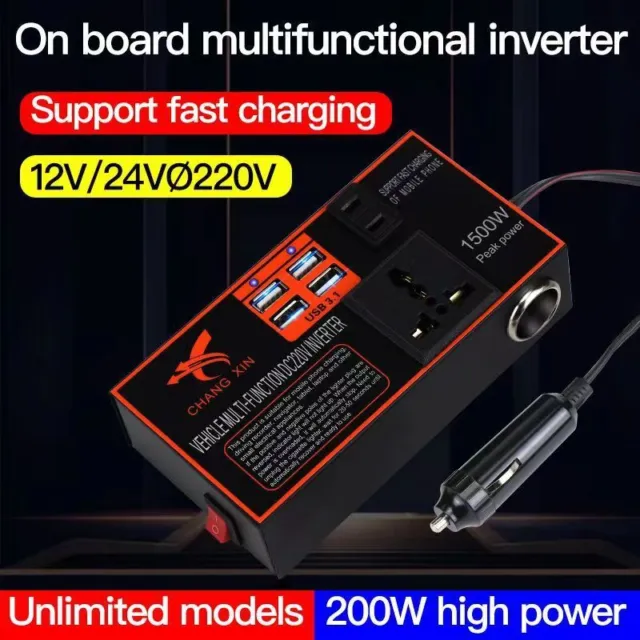 200W Car Converter Power Inverter DC 12V To AC 220V Invertor 4 USB Ports Adapter