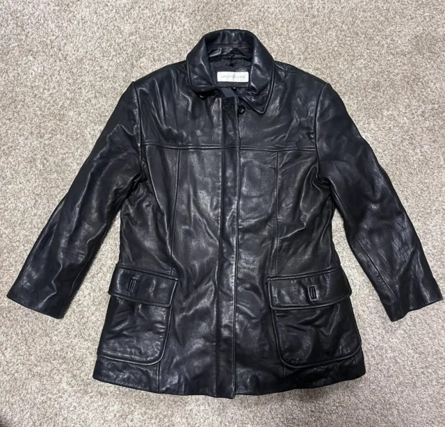 Jones New York Leather Jacket Women’s Black Full Zip Soft Long Sleeve Medium