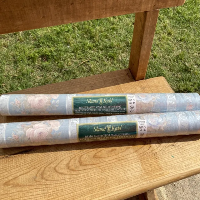 Vintage Wall Paper Shand Kydd  Metallic Roses Pastel Colors Double Rolls. Border