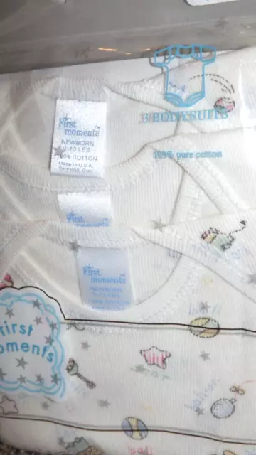 Vtg Nip Nos First Moments Baby Bodysuit 3 Pack Bodysuits Newborn 0-13 Lbs Cute!