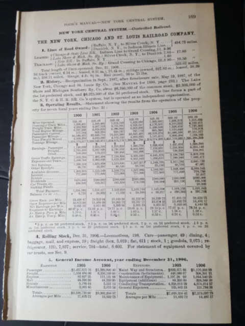 1907 train report NEW YORK CHICAGO & ST LOUIS RAILROAD Silver Creek Dunkirk NY