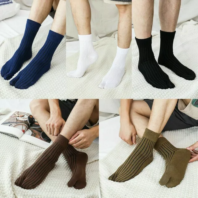 5 Paire Hommes Coton Tabi Chaussettes Deux Bout Style Japonais Couleur Assortie