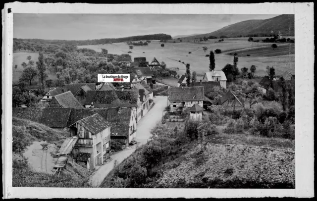 Plaque verre photo négatif noir & blanc 9x14 cm, Langensoultzbach, grande rue