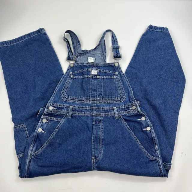 VTG Calvin Klein Blue Denim Wide Leg Carpenter Bib Overalls Sz Large Y2K 90s