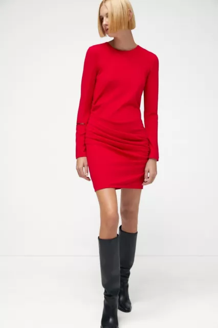 Zara Red Ruched Mini Dress Size M