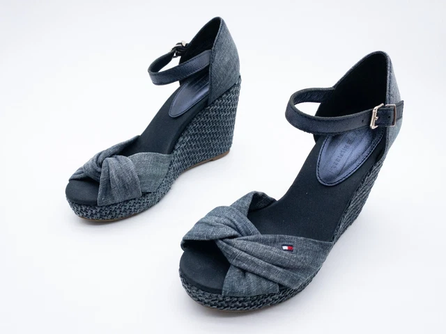 TOMMY HILFIGER SANDALI Donna Col Tacco Alto Scarpe Blu Tgl 37 Eu