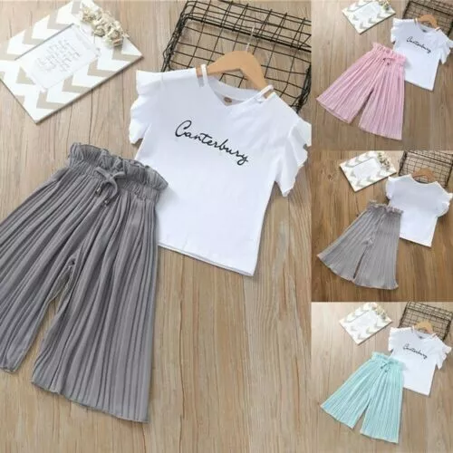T-shirt bambini bambine top + pantaloni larghi arricciati costume