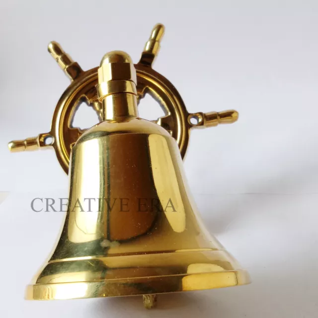 Nautical Marine Shiny Brass Wheel Ship Bell~Wall Hanging Door Bell Home Decor