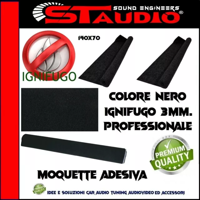 MOQUETTE ADESIVA IGNIFUGA NERO  70X140cm PER PIANALI CASSE ACUSTICHE SPL AUDIO F