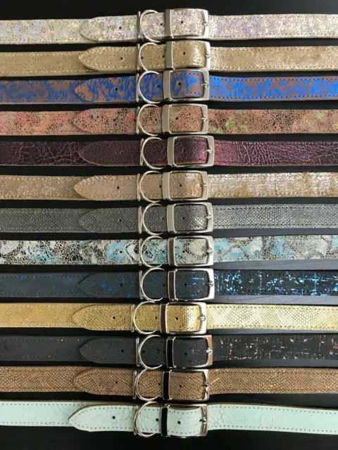 24 Colours LARGE Real Leather Dog Collars - Bassett, Golden Retriever, Husky