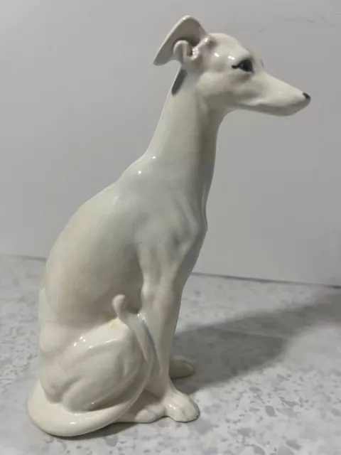 Vintage Whippet Greyhound Dog Seated Porcelain 7 Inches Tall White