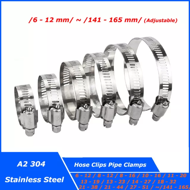304 Stainless Steel Jubilee Hose Clip Worm Drive Fuel Air Water Gas Pipe Clamps
