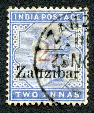 Zanzibar SG27 2 1/2d (type 7) on 2a pale blue Cat 120 pounds