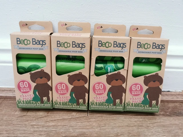4x Bolsas Beco - Paquete de viaje - 60 Bolsas de caca grandes fuertes por paquete para perros Nuevo