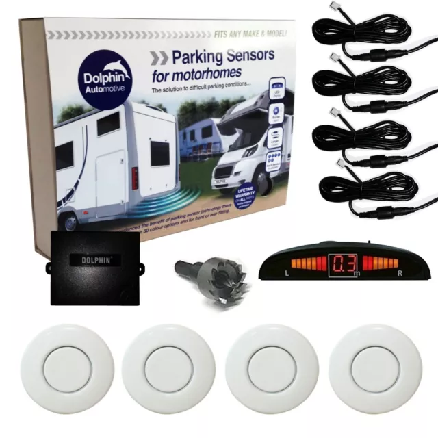 Motorhome RV Reversing Parking Sensors 4 Sensor Display Kit Reverse Park White