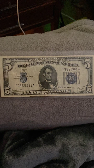 1934 D Five Dollar Bill Blue Seal Silver Certificate Not Done ” IN GOD WE TRUST” 4