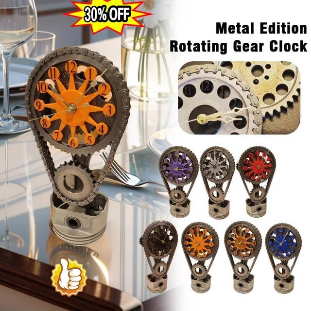 Vintage Rotating Gear Clock Desk Clock Gear Iron Timing Chain-Shaped-Table-Decor