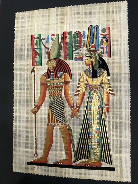 Papyrus Égyptien Artisanal - 20x30cm - Fond Phosphorescent Cléopâtre - Décoration Vintage Égypte Antique