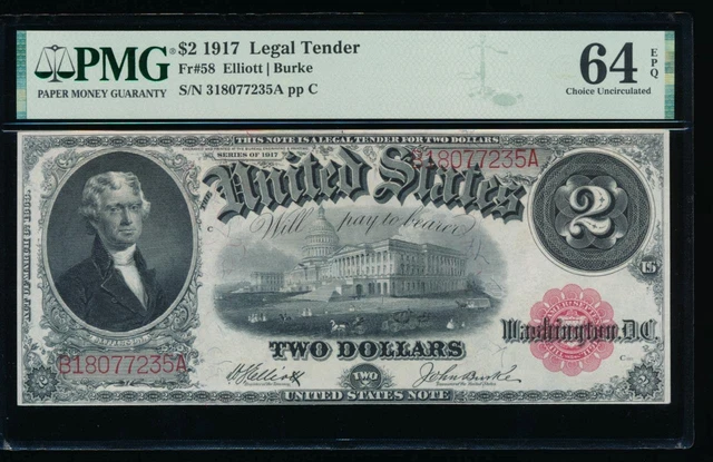 AC Fr 58 1917 $2 Legal Tender PMG 64 EPQ uncirculated !!