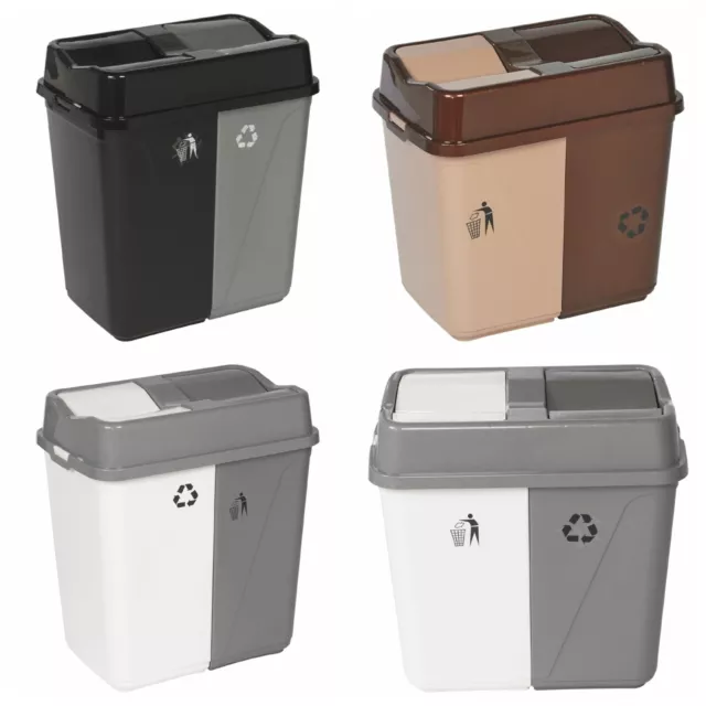 60L Waste Dustbin Garbage Trash Bin Duo Double Kitchen Bin Can 2 Compartments