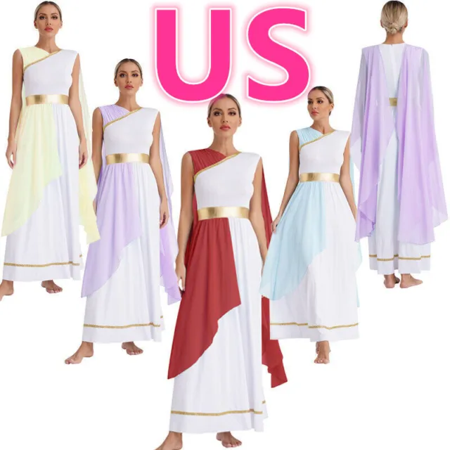 US Women Greek Dress Cosplay Costumes Ancient Toga Costume Roman Queen Dress Up