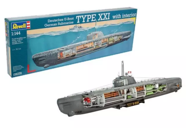 Revell 05078 Deutsches U-Boot Typ XXI mit Interieur 1:144 Bausatz