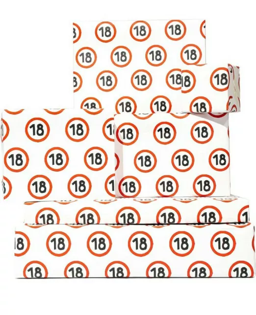 Central 23 6 Hojas de 18 Cumpleaños Regalo Papel de Envoltura Unisex Reciclable NUEVO