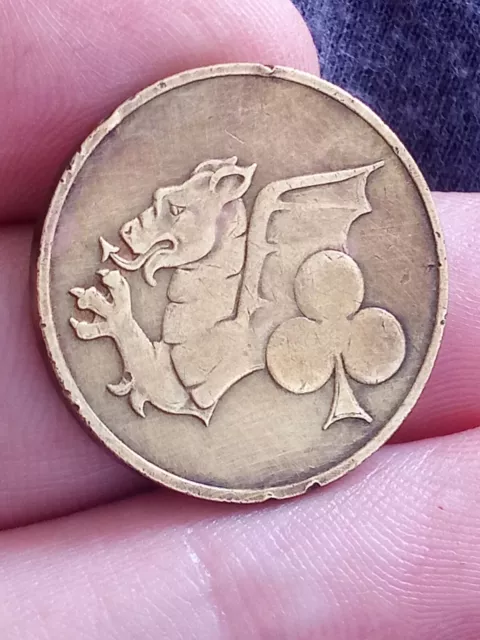 ACE Cafe Gaming Token Bikers 1960's a clover a dragon no value Brass double side