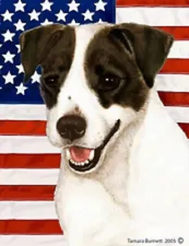 Patriotic (D2) House Flag - Black and White Jack Russell Terrier