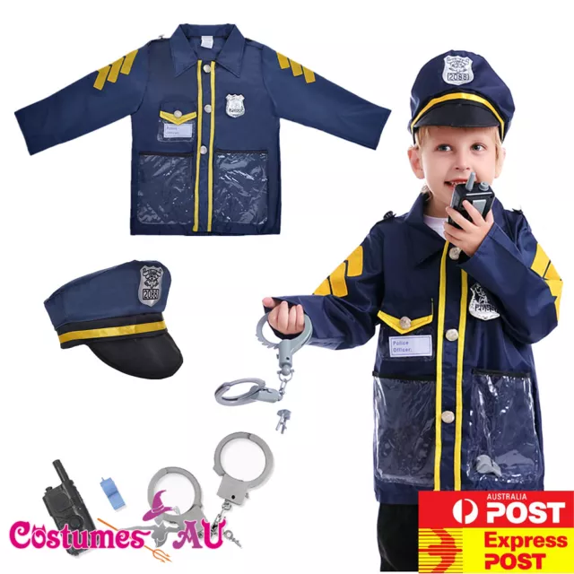 Kids Policeman Cops Uniform Child Boys Girls Police Cosplay Book Week Costume