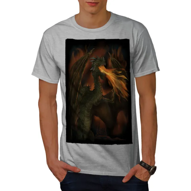 Wellcoda Dragon Fire Spit Mens T-shirt, Monster Graphic Design Printed Tee