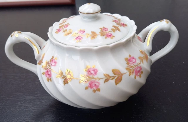 Sucrier En Porcelaine De Limoges Haviland Torse Fleurs Roses Et Dorure