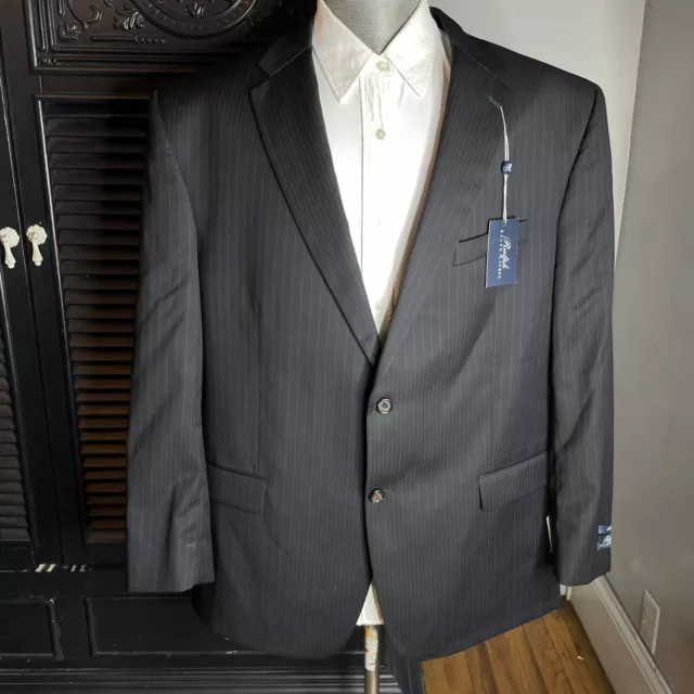 Ralph Lauren Athletic Dillards 100% Wool Black Blue Pinstripe Blazer Jacket 50R