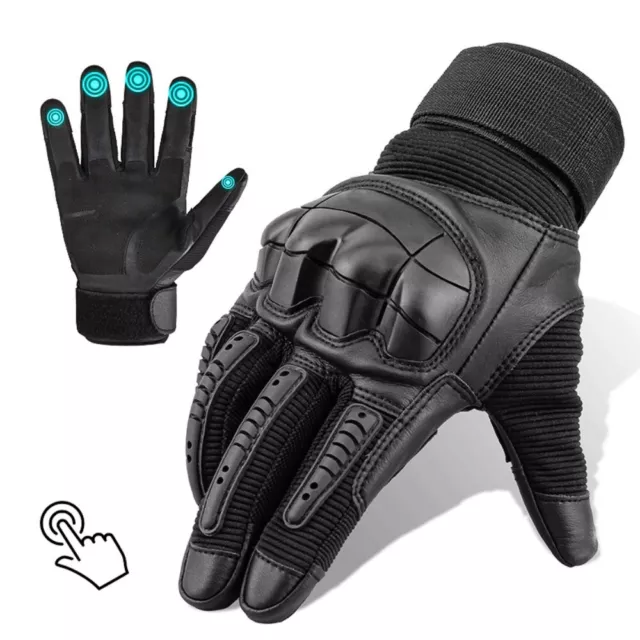 Men Leather Motorcycle Racing Full Finger Touch Screen Protective Gloves