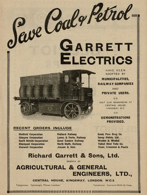 1920s Original Vintage Morgans Brewery Garrett Electric Truck Photo Print Ad