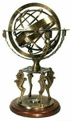 Ø 18,5 Magicaldeco Sfera armillare in ottone ossidato su base in legno 29 cm molto elegante 