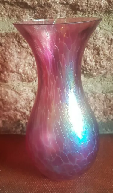 BEAUTIFUL IRIDESCENT STUDIO ART GLASS VASE,  16cm 3