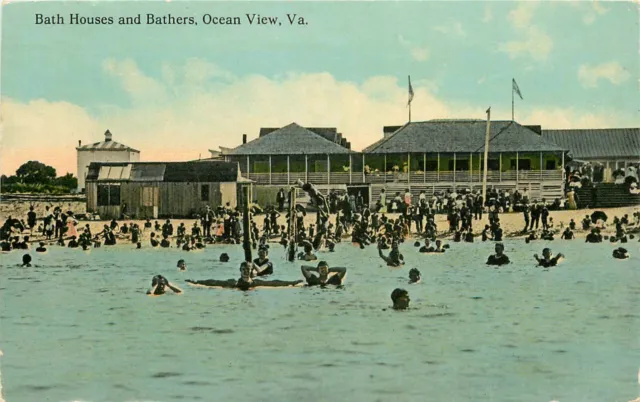 1912 Bath Houses and Bathers, Ocean View, Virginia Postcard
