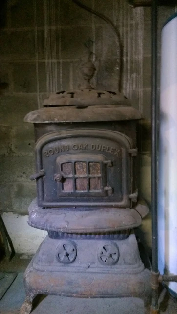 ANTIQUE WOOD BURNING stove round oak duplex cast iron with pipes and  accessories $400.00 - PicClick
