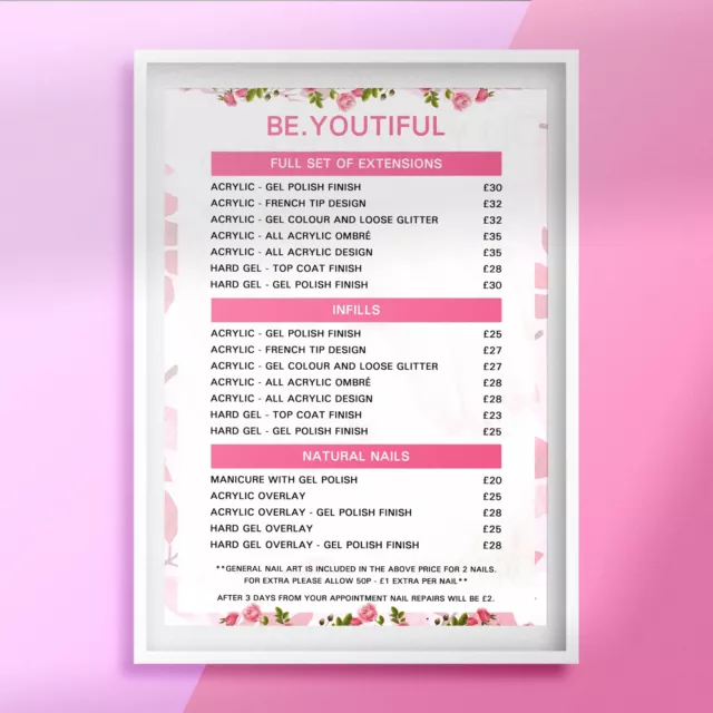 SALON Price List Nail SPA Hairdresser MAKEUP Advertisement POSTER