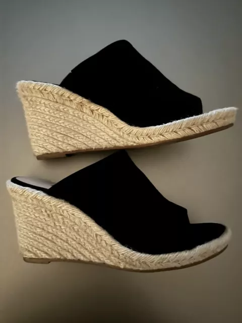 Stuart Weitzman Marabella Wedges Open Toe Black Suede Size 10.5