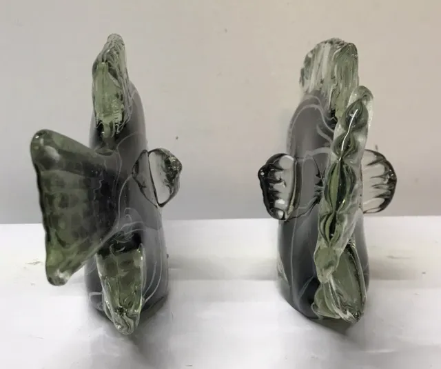 MOD DECO Vintage Art Glass Fish Statue HEAVY Figures PAIR Hand Blown EUC 3