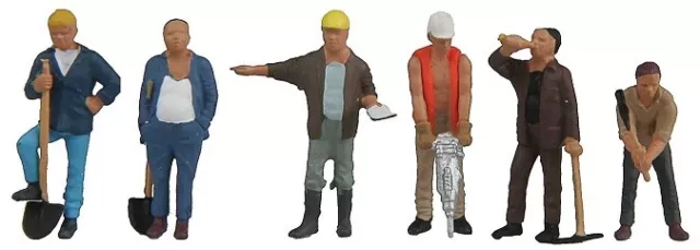 Construction workers Road Crew 6 painted Figures HO 1/87 scale SceneMaster 6022