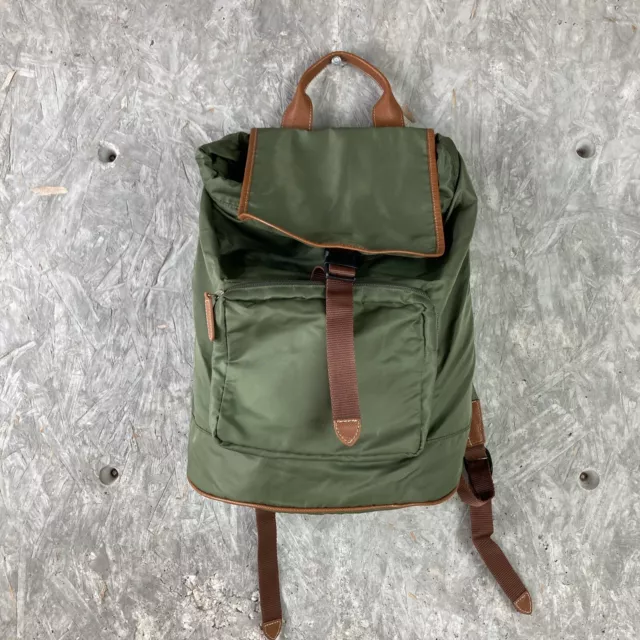 Barney’s New York Green Nylon Backpack Faux Leather Straps